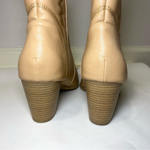 Qupid Texas Trip Embroidered Cowboy Booties Toffee Western Nude Women's Size 10 - Picture 4 of 6